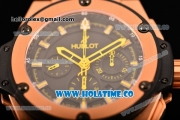 Hublot King Power Chrono Swiss Valjoux 7750 Automatic Rose Gold Case with Black Dial and Yellow Stick Markers