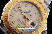 Rolex Yacht-Master Oyster Perpetual Chronometer Automatic Two Tone with Beige Dial,Gold Bezel and Round Bearl Marking-Small Calendar