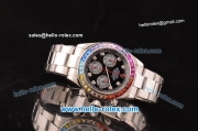 Rolex Daytona Chronograph Miyota OS20 Quartz Steel Case/Strap with Colorful Diamond Bezel and Black Dial