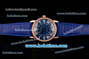 Cartier Ronde Solo Swiss ETA 2836 Automatic Rose Gold Case with Diamond Bezel Blue Dial and Blue Leather Strap