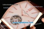 Vacheron Constantin Malte Tourbillon Swiss Tourbillon Manual Winding Rose Gold Case with Brown Alligator Strap and White Dial