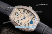 Franck Muller Heart Swiss Quartz Steel Case with Blue Leather Strap Diamond Bezel and White Dial - ETA Coating