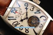 Franck Muller Swiss Tourbillon Manual Winding Movement Steel Case with Black Arabic Markers and Brown Leather Strap