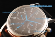 Patek Philippe Chronograph Swiss Valjoux 7750 Manual Winding Movement Steel Case with Black Dial and Black Leather Strap