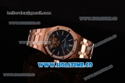 Audemars Piguet Royal Oak 41MM Swiss Tourbillon Manual Winding Full Rose Gold with Blue Dial Diamonds Bezel and Stick Markers (FT)