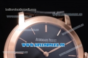 Audemars Piguet Jules Audemars Clone AP Calibre 3120 Automatic Rose Gold Case with Stick Markers Black Dial and Black Leather Strap