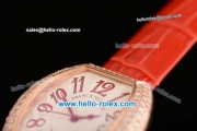 Franck Muller Heart Swiss Quartz Rose Gold Case with Red Leather Strap Diamond Bezel and White Dial - ETA Coating