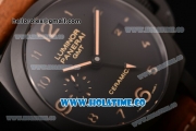 Panerai Luminor 1950 3 Days GMT Automatic Ceramica PAM441 Clone P.9000 Automatic Ceramic Case with Brown Leather Strap Black Dial and Arabic Numeral Markers (ZF)