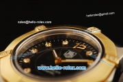 Tag Heuer Aquaracer Swiss ETA Quartz Movement Gold Bezel with Diamond - Black Dial and Diamond Markers