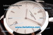 Vacheron Constantin Malte Miyota Quartz Stainless Steel Case with Black Leather Strap White Dial and Stick Markers