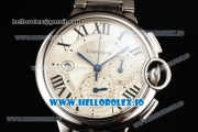 Cartier Ballon Bleu De Large Chronograph 7705 Automatic Steel Case with White Dial Roman Numeral Markers and Steel Bracelet