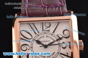 Franck Muller Master Square Swiss Quartz Rose Gold Case with Black Numeral Markers and Purple Leather Strap