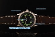 IWC Schaffhausen Pilot's Watch Manual Winding Movement Black Dial with Green Arabic Numerals and Brown Leather Strap