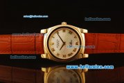 Rolex Cellini Swiss Quartz Yellow Gold Case with White MOP Dial and Brown Leather Strap-Roman Markers