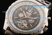 Breitling for Bentley Motors Automatic Tourbillon Silver Case with Black Dial and SSBand-Stick Markers