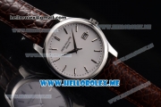 Patek Philippe Calatrava Miyota Quartz Steel Case with White Dial and Brown Leather Strap Stick Markers