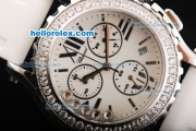 Chopard Happy Sport Chronograph Miyota Quartz Movement White Dial with Diamond Bezel and White Rubber Strap