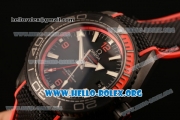 Omega Seamaster Planet Ocean GMT Deep Black Clone Omega 8906 Automatic PVD Case with Black Dial and Black Rubber Strap (EF)
