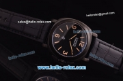 Panerai Luminor Base Pam 000 Asia 6497 Manual Winding PVD Case with Black Dial and Black Leather Strap