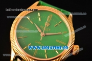 Rolex Cellini Time Asia 2813 Automatic Yellow Gold Case with Green Dial and Stick Markers