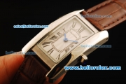 Cartier Tank Americaine Quartz Movement Steel Case with White Dial and Brown Leather Strap - Lady Model