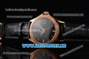 Patek Philippe Calatrava Miyota 9015 Automatic Rose Gold Case with Black Dial and Diamonds Markers Black Leather Strap