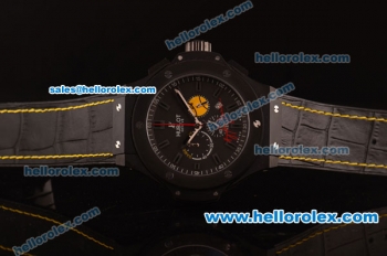 Hublot Limited Edition Chronograph Miyota Quartz PVD Case with Black Dial and Black Leather Strap-7750 Coating