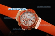 Hublot Big Bang Chronograph Swiss Valjoux 7750 Automatic Movement White Dial with Orange Diamond Bezel and Orange Rubber Strap