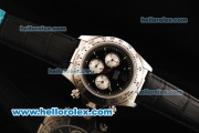 Rolex Daytona Chronograph Quartz Movement Steel Case with Black Dial and Black Leather Strap