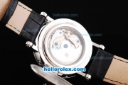 Patek Philippe Calatrava Automatic Movement Silver Case with Black Dial-White Roman Markers and Black Leather Strap