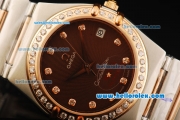 Omega Constellation Automatic Movement Steel Case with Brown Dial and Diamond Markers/Bezel