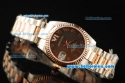 Rolex Datejust Automatic Movement Steel Case with Chocolate Dial and Rose Gold Bezel-Two Tone Strap