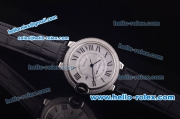 Cartier Ballon bleu de Automatic Steel Case with Diamond Bezel and White Dial-Black Leather Strap