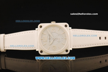 Bell & Ross BR-S Swiss ETA Quartz Ceramic Case with White Dial and White Leather Strap