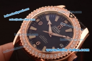 Omega Seamaster Swiss ETA Quartz Rose Gold Case with Diamond Bezel and Black Dial