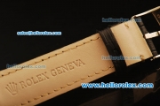 Rolex Cellini Swiss Quartz Steel Case with Brown Dial and Black Leather Strap-Numeral Markers