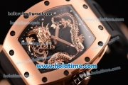 Richard Mille Tourbillon RM 057 Dragon Swiss ETA 2824 Automatic Rose Gold Case with Black Rubber Strap and Dragon Dial