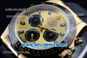 Rolex Daytona Chronograph Clone Rolex 4130 Automatic Yellow Gold Case with Yellow Gold Dial Stick Markers and Black Rubber Strap - 1:1 Original (AR)