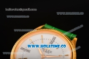 Rolex Cellini Time Asia 2813 Automatic Yellow Gold Case White Dial Green Leather Strap and Stick/Roman Numeral Markers