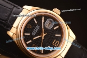 Rolex Datejust Swiss ETA 2836 Automatic Rose Gold Case with Black Dial and Black Leather Strap