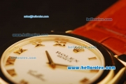 Rolex Cellini Swiss Quartz Yellow Gold Case with White Dial and Brown Leather Strap-Roman Markers