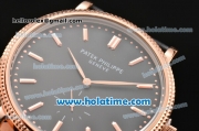 Patek Philippe Calatrava Miyota Quartz Rose Gold Case with Stick Markers and Black Dial