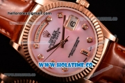 Rolex Day-Date Asia 2813/Swiss ETA 2836/Clone Rolex 3135 Automatic Rose Gold Case with Diamonds Markers and Pink MOP Dial (BP)