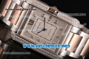 Cartier Tank Anglaise Miyota 9015 Automatic Two Tone Case/Bracelet with Silver Dial and Diamonds Markers - Diamonds Bezel