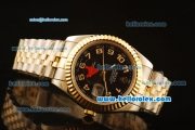 Rolex Datejust II Swiss ETA 2836 Automatic Full Steel with Yellow Gold Bezel and Black Dial-Two Tone Strap