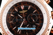 Breitling For Bentley Chronograph Quartz Movement with Black Dial and Rose Gold Honeycomb Bezel-SSband