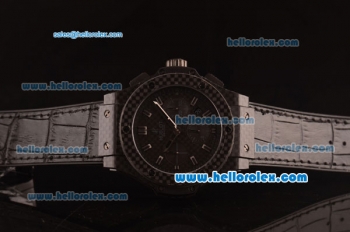 Hublot Big Bang Swiss Valjoux 7750 Automatic Carbon Fiber Case with Black Dial and Black Leather Strap