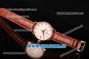 Patek Philippe Calatrava Swiss ETA 2824 Automatic Rose Gold Case with Brown Leather Strap White Dial and Stick Markers