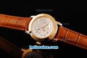 Vacheron Constantin Skeleton Automatic Movement White Skeleton Dial with Rose Gold Case and Markers -Brown leather Strap