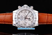 Rolex Daytona Oyster Perpetual Chronometer Automatic with White Diamond Bezel,White Dial and Diamond Marking-Leather Strap